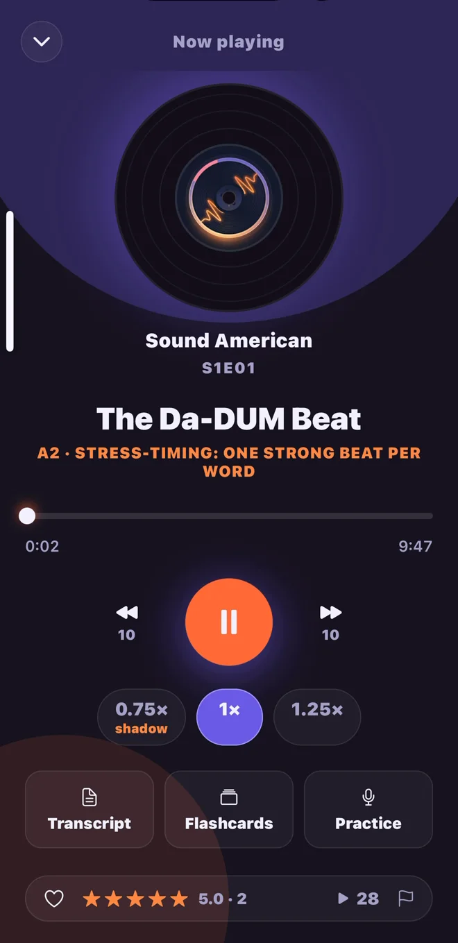 Sound American podcast player with the spinning vinyl disc in the Ledoly app